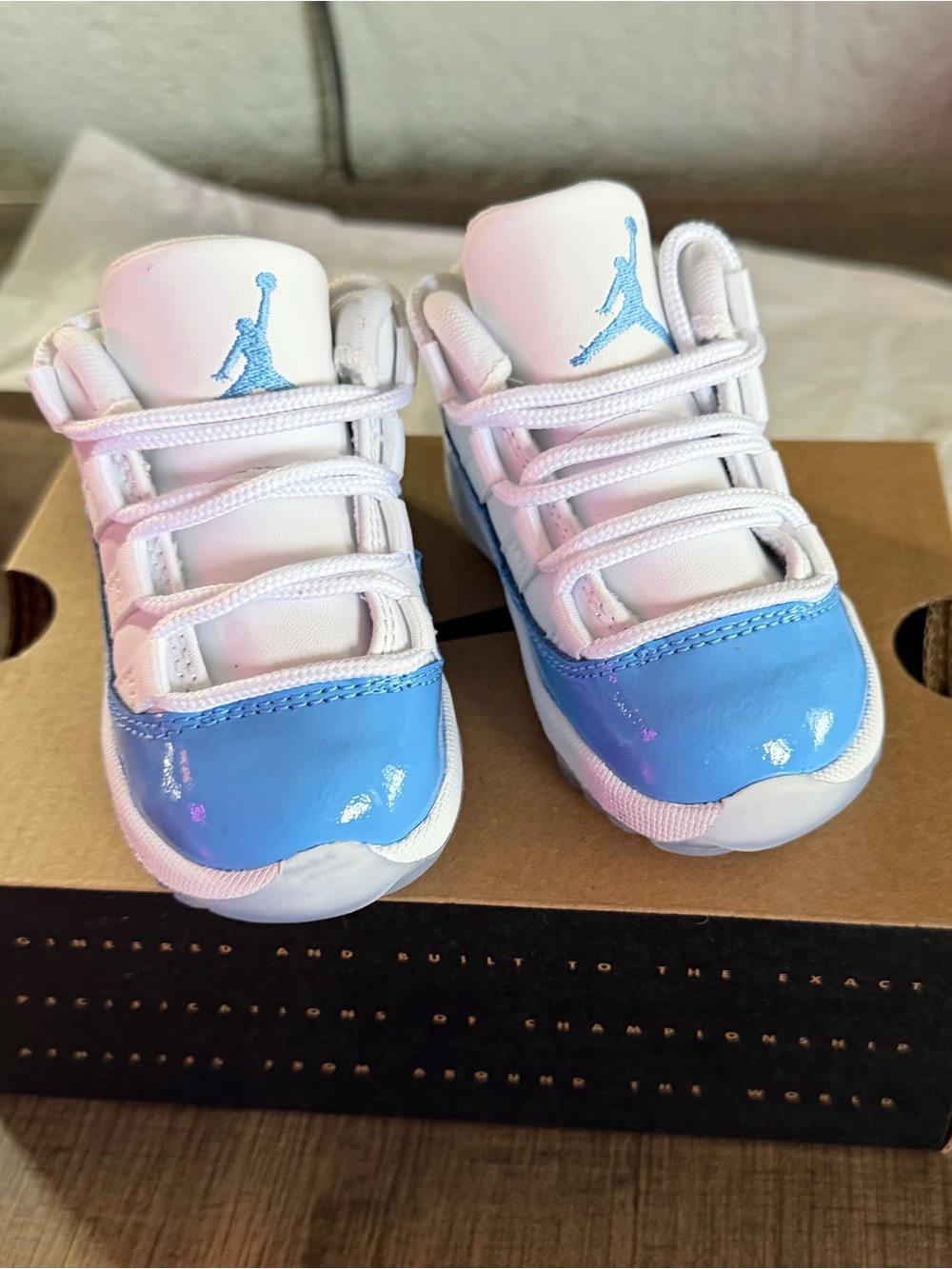 Jordan Baby Girls / Boys White and Light Blue Patent Toe Sneakers